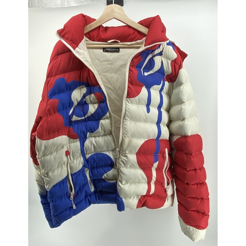 Roku Studio Puffer Jacket Red/Blue/White , Hooded,‎ Size XL